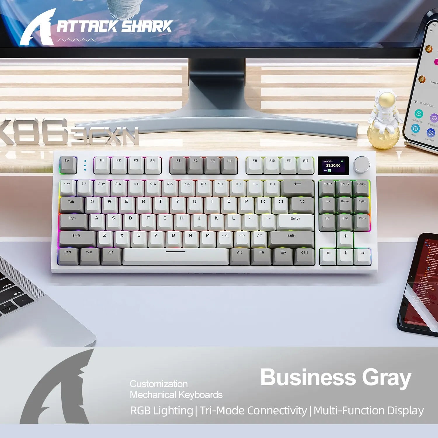 K86 Wireless Hot-Swappable Mechanical Keyboard Bluetooth/2.4g With Display Screen and Volume Rotary Button for Games and Work - World Bazaar Life