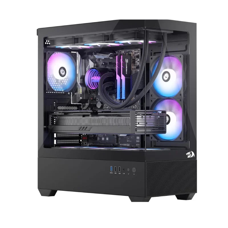 Redragon CA606 Gaming Back-Mounted ATX Computer Chassis,3 x 120mm Fans Pre-Installed 270° Full View PC Case, - World Bazaar Life