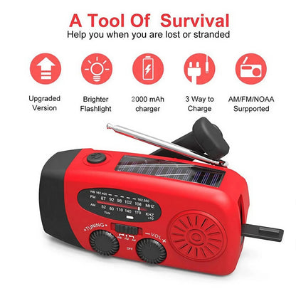 Outdoor Emergency Radio – Hand Crank, Solar, Light & Power Bank