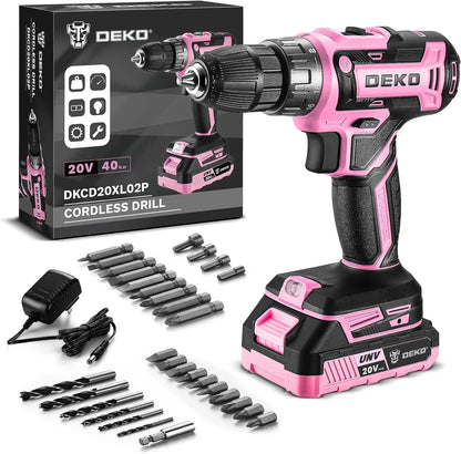 DEKO 20V Pink Cordless Power Drill Set for Women Electric Tool - World Bazaar Life