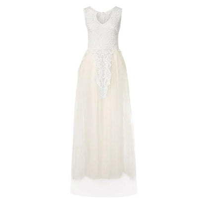 Elegant Lace V-Neck Maxi Dress – Sleeveless Summer Party Wear