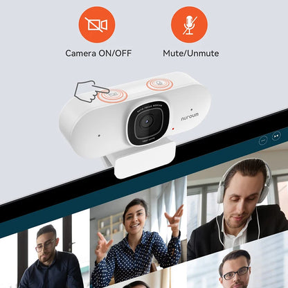 NUROUM V15-AF 2K HD Webcam - 75° Wide Angle, Built-in Microphone, Perfect for Video Conferencing on Laptop & PC
