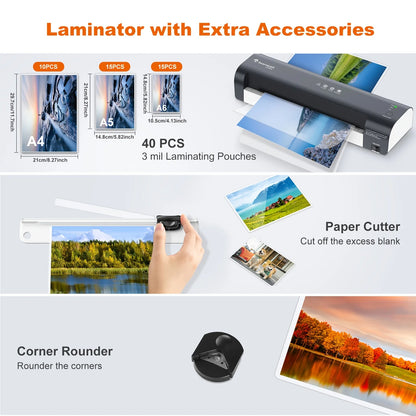 BONSAII 4-in-1 13" Laminator with Never Jam Tech and NTC Temperature Control, Included 40 Laminting Sheets, Triple Heat Settings - World Bazaar Life