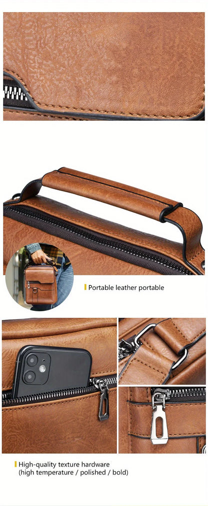 DJB1106 Men's Casual Crossbody Briefcase Backpack Korean Business Vertical Leather Business Flap Solid Color Messenger Bag - World Bazaar Life