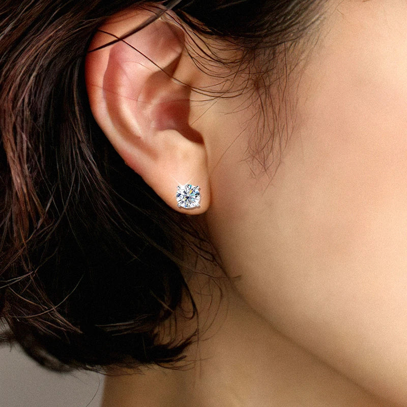 KNOBSPIN Moissanite Earring 0.2-2ct D VVS1 GRA Certified Lab Diamond 4 Claw s925 Sterling Silver Stud Earrings for Women Man-World Bazaar Life