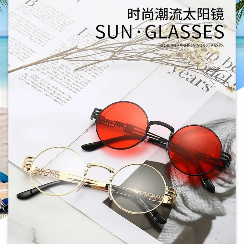 Men's Steampunk Sunglasses Women Fashion Round Glasses Brand Designer Vintage Sun Glasses High Quality Sun Goggles UV400