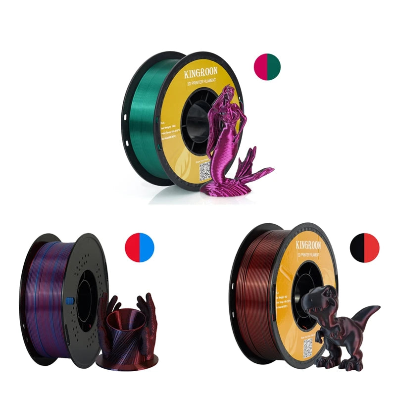 KINGROON Dual-color Silk PLA Filament 1.75mm 2 Color Coextrusion Glossy 3D Printer Filament PLA, 3kg/pack 1kg each spool - World Bazaar Life
