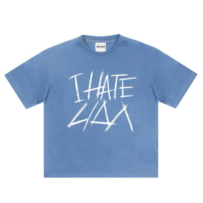 Oversized Men's Clothing Streetwear I HATE LIDA Print Hip Hop Korean Short Sleeve Y2k Tops Tee Cotton Graphic Unisex Tshirt Goth-World Bazaar Life