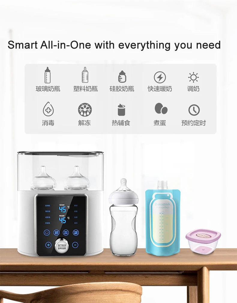 Multi function Baby Bottle Warmer Heater Sterilizer 8-in-1 Fast Milk Warmer with Timer Breast Milk or Formula Fits 2 Bottles - World Bazaar Life