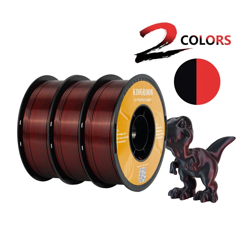 KINGROON Dual-color Silk PLA Filament 1.75mm 2 Color Coextrusion Glossy 3D Printer Filament PLA, 3kg/pack 1kg each spool - World Bazaar Life