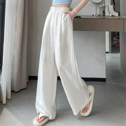 Cotton and Linen Women's Wide Leg Full Pants High Waist Summer Female Elegant Minimalism Straight Loose Trousers 2024 Autumn - World Bazaar Life