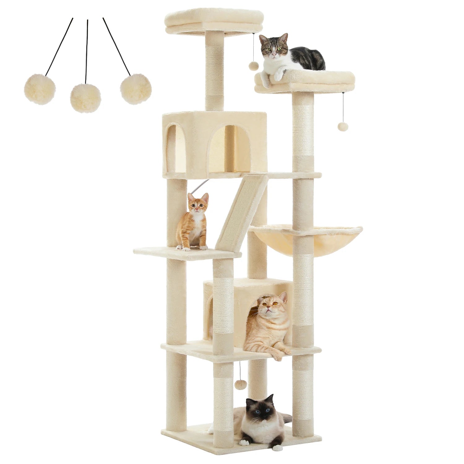 Tall Multi-Level Cat Tree Tower with Scratching Posts & Caves - World Bazaar Life