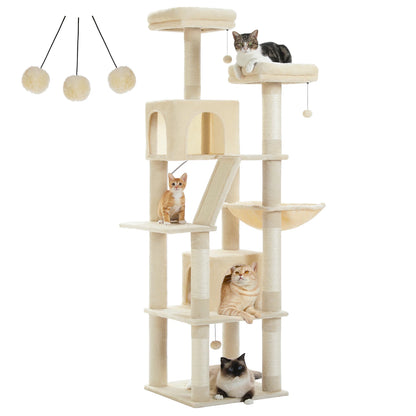 Tall Multi-Level Cat Tree Tower with Scratching Posts & Caves - World Bazaar Life