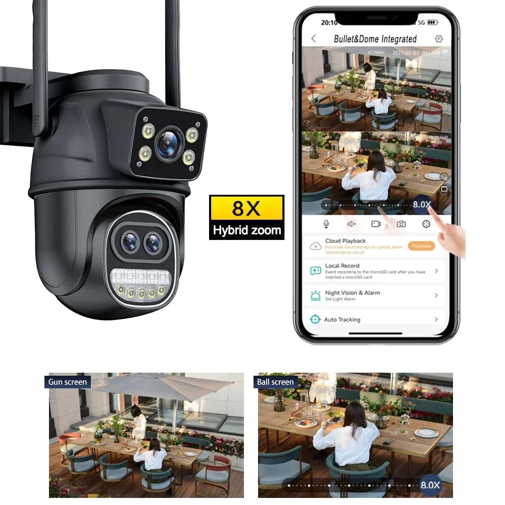 6K 12MP Outdoor Wifi Camera PTZ 8X Optical Zoom Three Lens Dual Screens Video Surveillance 8MP Dual Lens CCTV Security IP Camera-World Bazaar Life