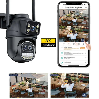 6K 12MP Outdoor Wifi Camera PTZ 8X Optical Zoom Three Lens Dual Screens Video Surveillance 8MP Dual Lens CCTV Security IP Camera-World Bazaar Life