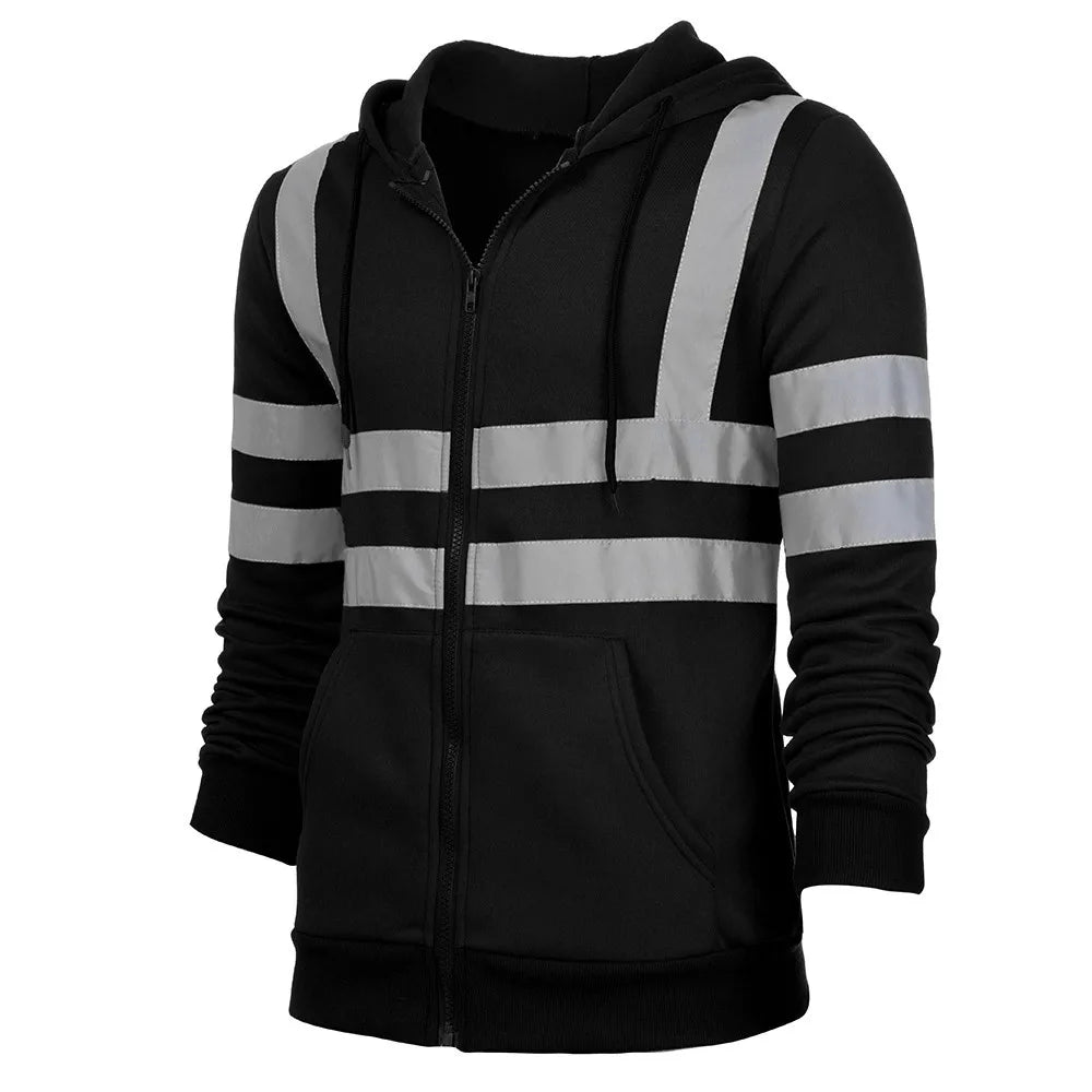 Hoodies Male Reflective Sportswear Men's Jacket Road Work High Visibility Pullover Long Sleeve Tops Coat Clothes Streetwear