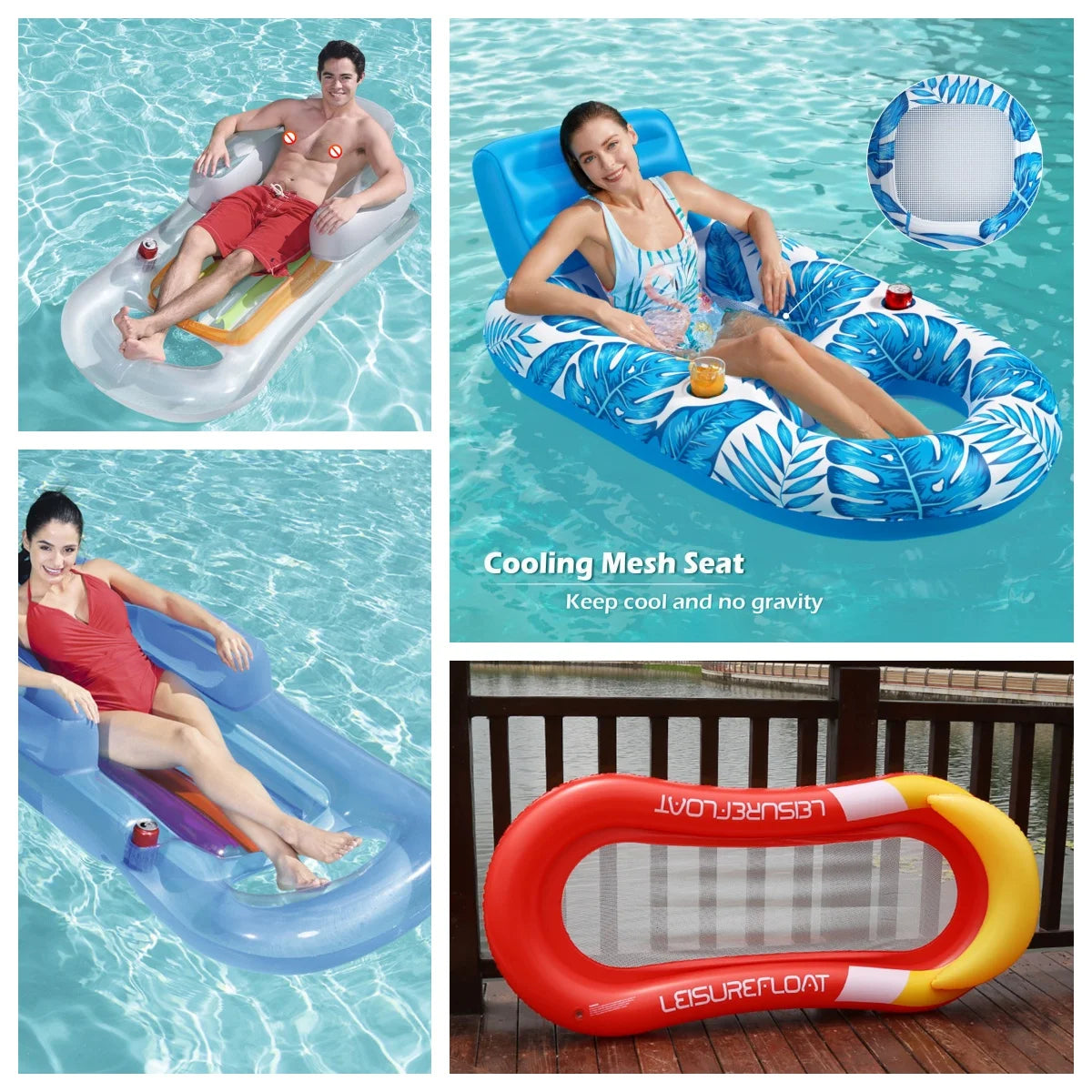 PVC Inflatable Floating Row Foldable Air Mattresses Swimming Pool Summer Party Beach Water Float Bed Lounger Chair-World Bazaar Life