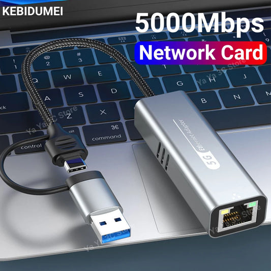 USB 3.2 Type C To RJ45 Network Card 5Gbps USB to Ethernet Adapter 100/1000/5000Mbps RJ45 Lan Gigabit Converter For PC Laptop - World Bazaar Life