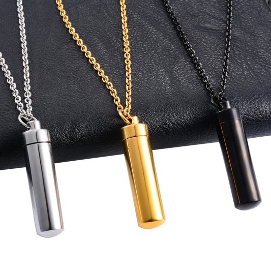Keepsake Stainless Steel Cylinder Urn Pendant for Pet Ashes Necklace Chain Choker Charms Funeral Cremation Jewelry Accessories - World Bazaar Life