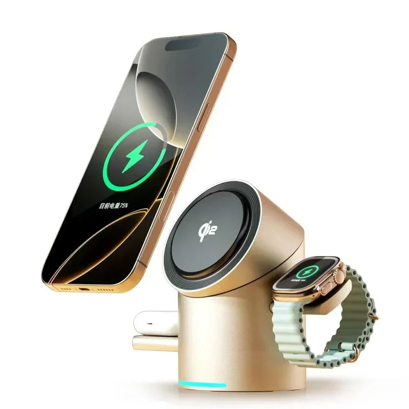 Qi2 3 in 1 15W Wireless Charger Touch Magnetic Roating Fast Charging Base for Iphone 14 16 15 Pro Max Desk Accessories Gifts