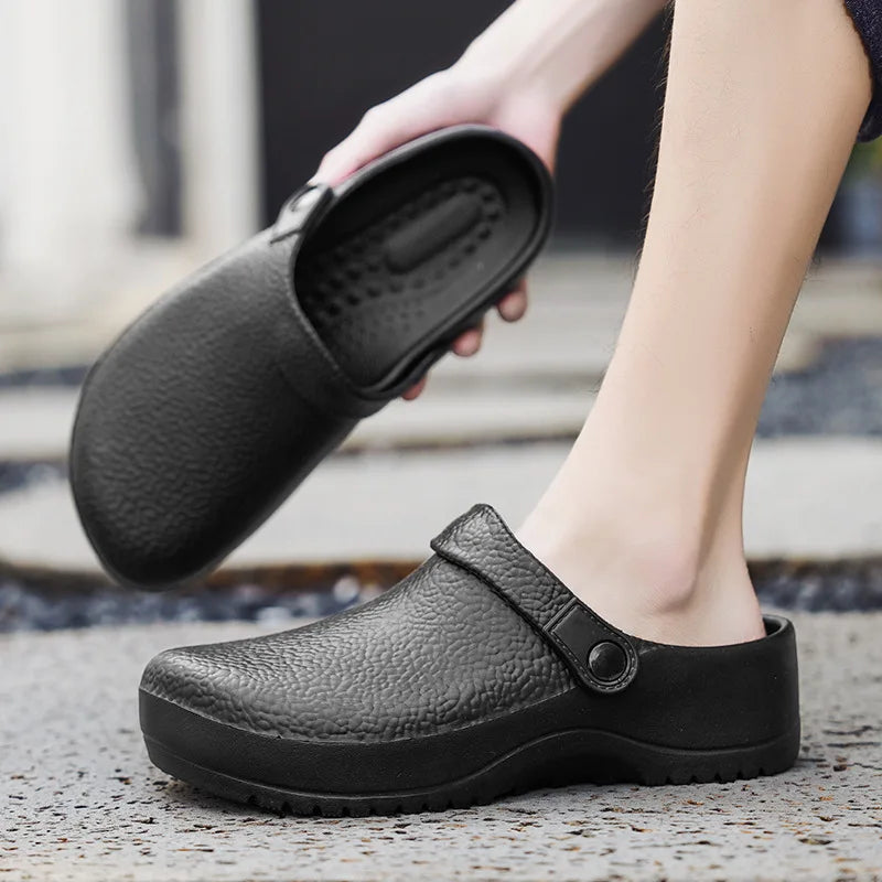 Comwarm Men New Clogs Slippers Non-slip Oil-proof Waterproof and Wear-resistant Work Kitchen Shoes Comfortable EVA Garden Sandal