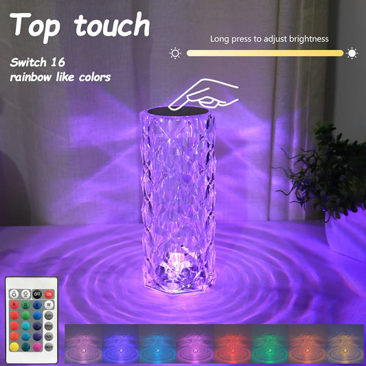 Romantic Crystal Rose Lamp – USB, 16 Colors