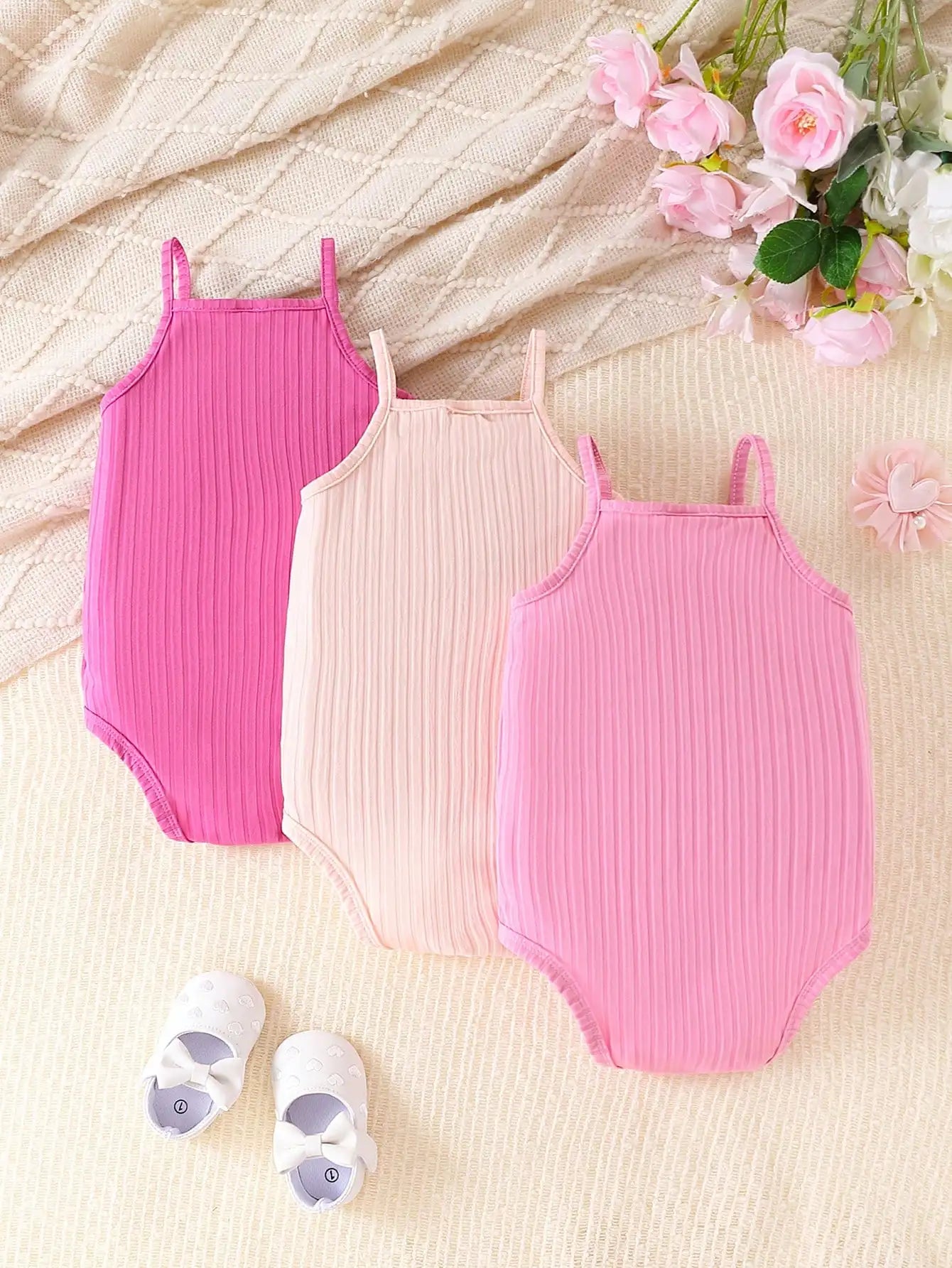 3Pairs/Lot  Baby Girls Summer Simple Breathable Comfortable Camisole Romper Casual Cool Cute Sweet Solid Color Multi-piece Set - World Bazaar Life