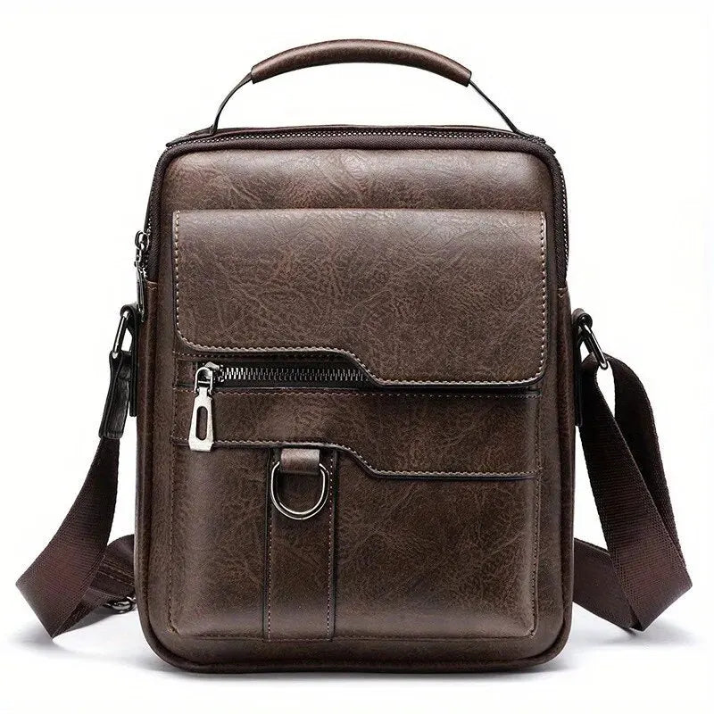 DJB1106 Men's Casual Crossbody Briefcase Backpack Korean Business Vertical Leather Business Flap Solid Color Messenger Bag - World Bazaar Life