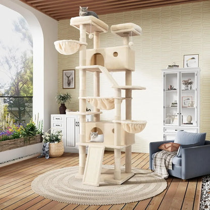 81in Multi-Level Tall Cat Tree Tower with Hammock & Perches for Kitties - World Bazaar Life