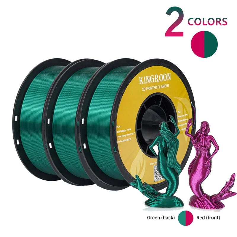 KINGROON Dual-color Silk PLA Filament 1.75mm 2 Color Coextrusion Glossy 3D Printer Filament PLA, 3kg/pack 1kg each spool - World Bazaar Life