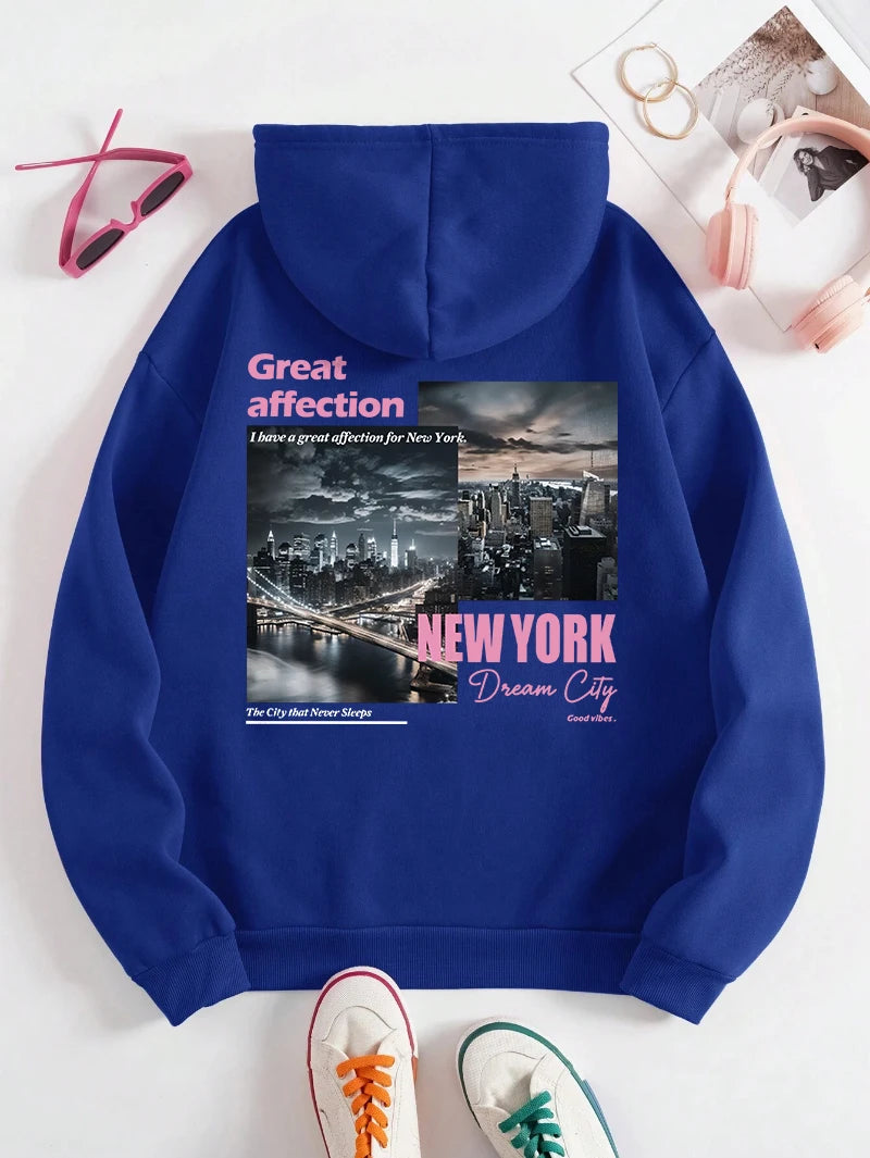 Hoodies men's casual sportswear with New York Dream City prints high-quality and versatile streetwear
