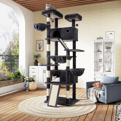 81in Multi-Level Tall Cat Tree Tower with Hammock & Perches for Kitties - World Bazaar Life