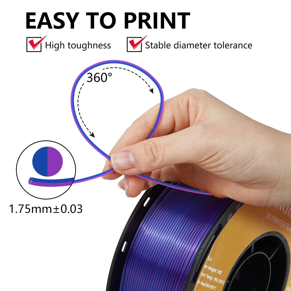 KINGROON Dual-color Silk PLA Filament 1.75mm 2 Color Coextrusion Glossy 3D Printer Filament PLA, 3kg/pack 1kg each spool - World Bazaar Life