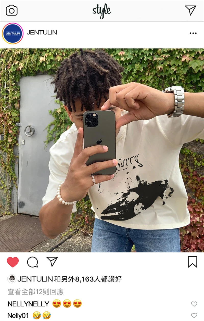 Vintage Gothic Oversized Men T-shirt Harajuku Hip Hop Tops Aesthetic Car Graphic Print Y2k Clothes Streetwear Fashion Korean Tee-World Bazaar Life