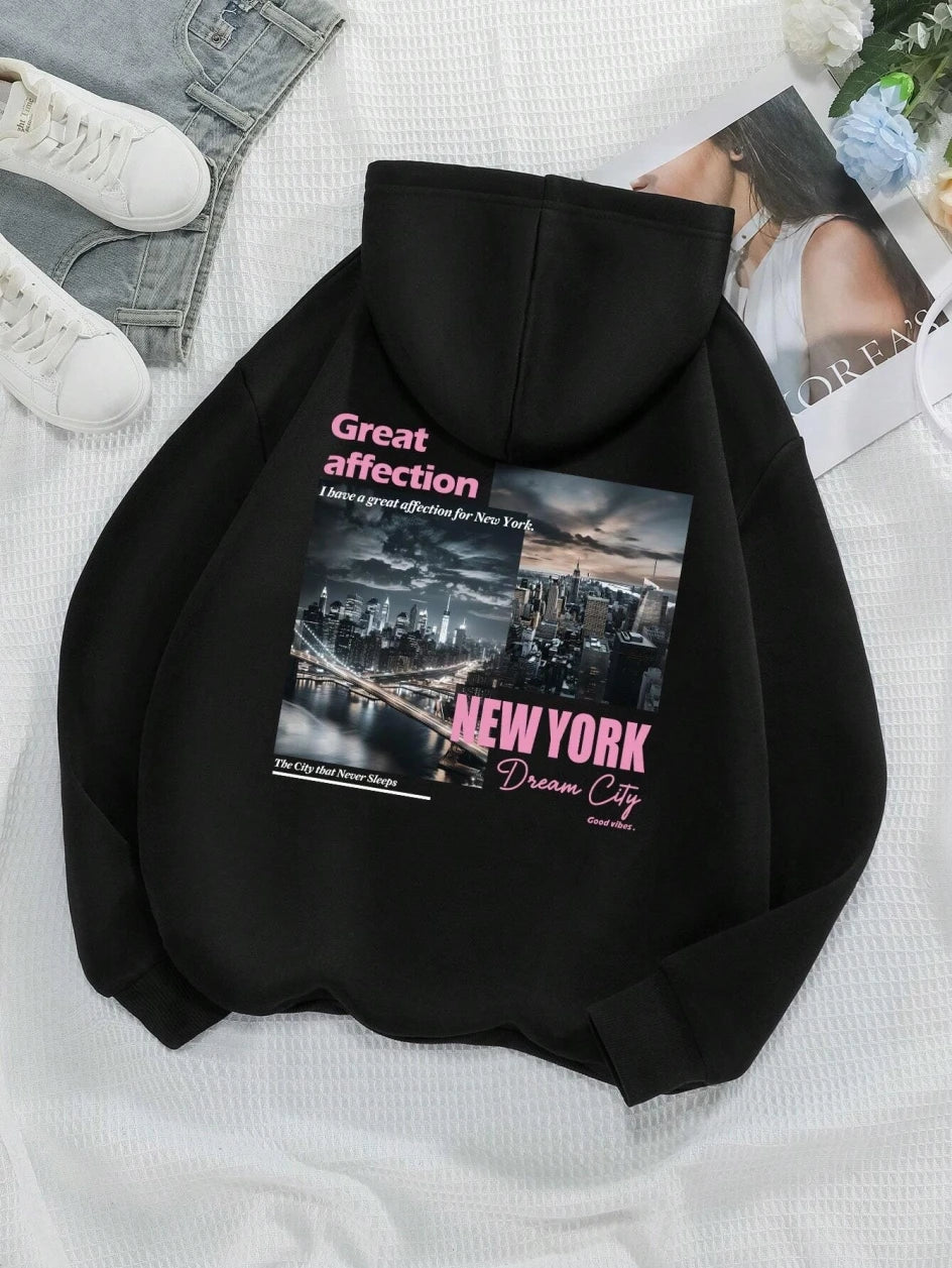 Hoodies men's casual sportswear with New York Dream City prints high-quality and versatile streetwear