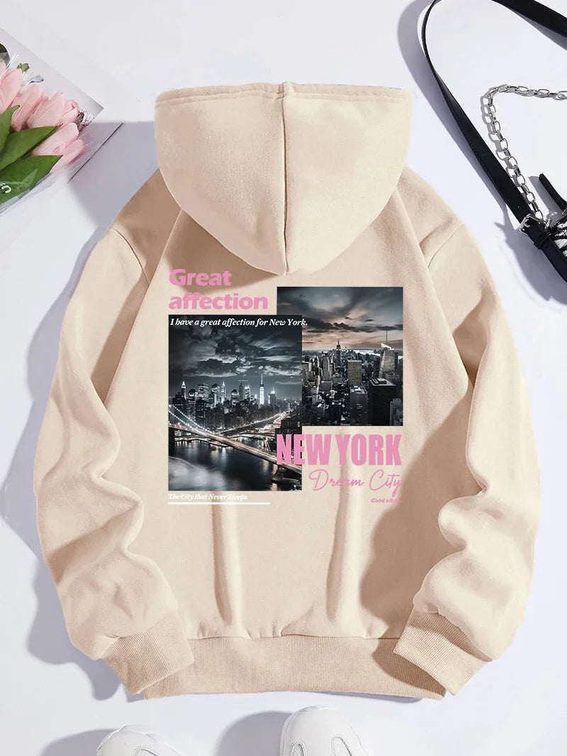 Hoodies men's casual sportswear with New York Dream City prints high-quality and versatile streetwear