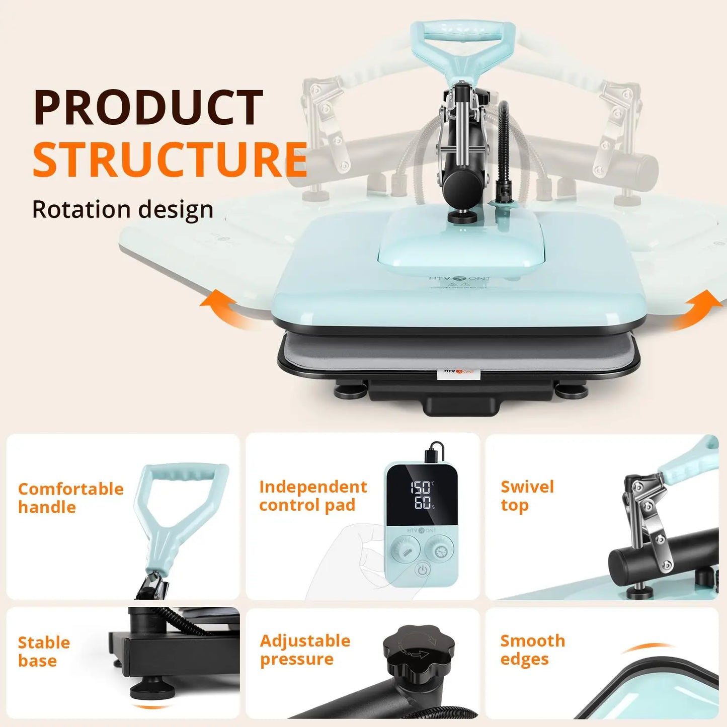 HTVRONT 15" x 15" Manual Heat Press Machine with 52 Accessories & Portable Mini Press