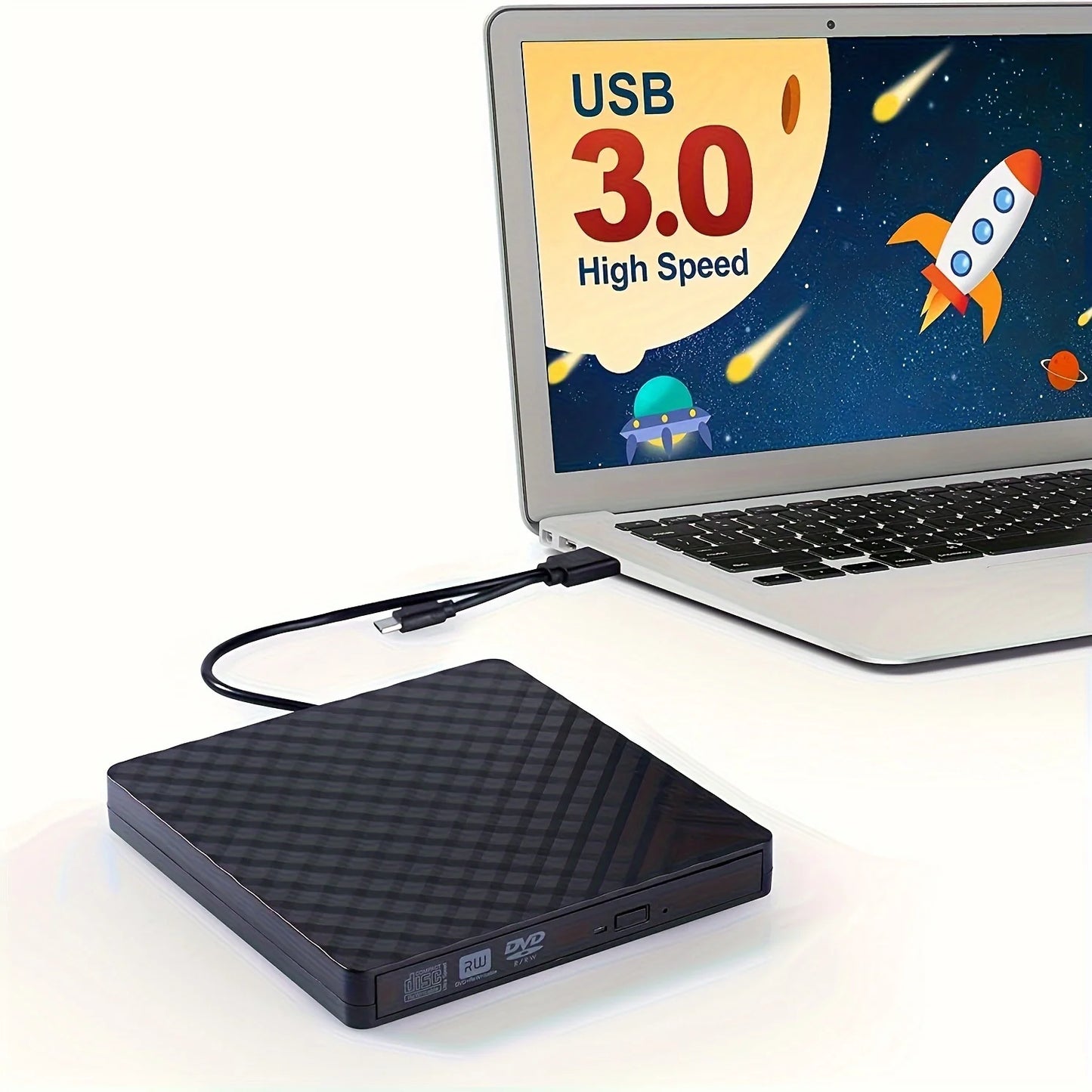 USB3.0 & USB-C External CD DVD Drive High-Speed Data Transfer Plug & Play Optical Disk Drive Capability for Laptops, Desktops