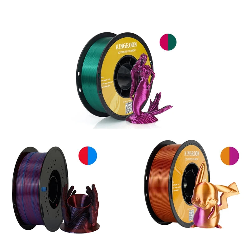 KINGROON Dual-color Silk PLA Filament 1.75mm 2 Color Coextrusion Glossy 3D Printer Filament PLA, 3kg/pack 1kg each spool - World Bazaar Life