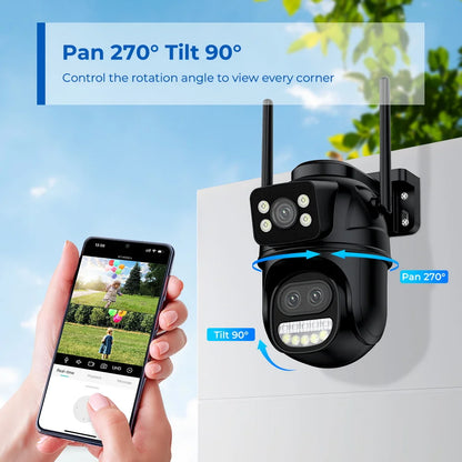 6K 12MP Outdoor Wifi Camera PTZ 8X Optical Zoom Three Lens Dual Screens Video Surveillance 8MP Dual Lens CCTV Security IP Camera-World Bazaar Life