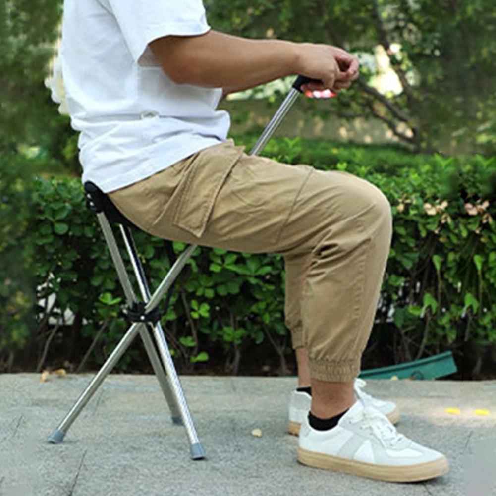 Foldable Cane Seat – Portable Stool & Walking Stick, Non-Slip Handle