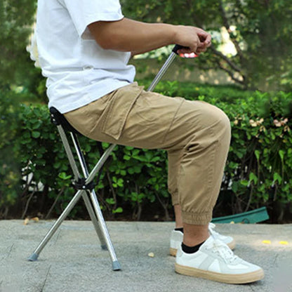 Foldable Cane Seat – Portable Stool & Walking Stick, Non-Slip Handle