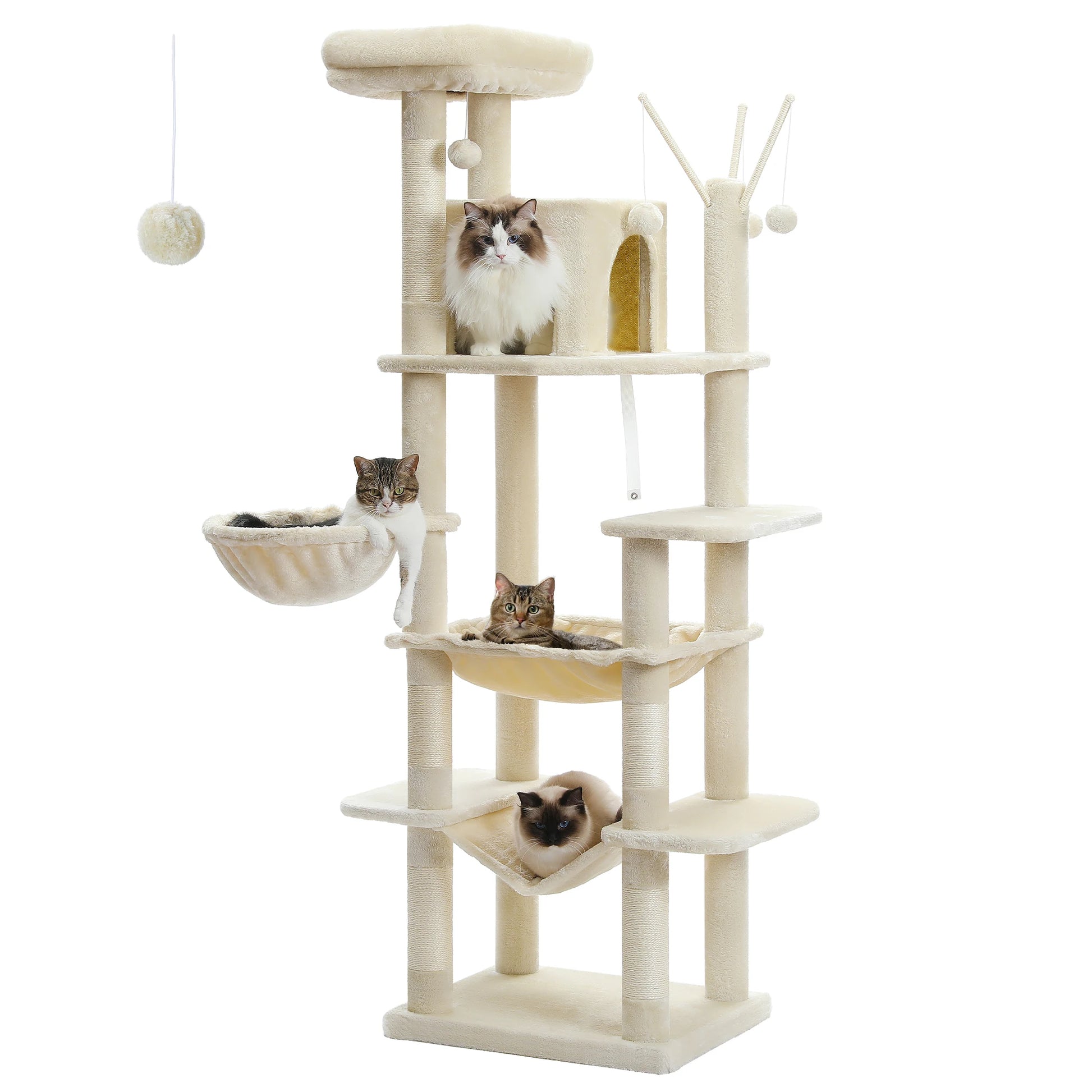 Tall Multi-Level Cat Tree Tower with Scratching Posts & Caves - World Bazaar Life