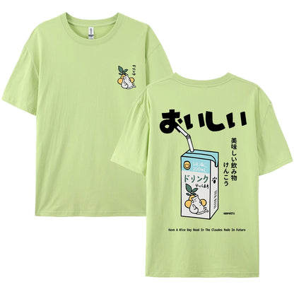 Cute Japanese Cat Print Oversized T-shirt men Women Short Sleeve Loose Casual Tee Shirt Streetwear Tops Cotton Harajuku Clothing-World Bazaar Life