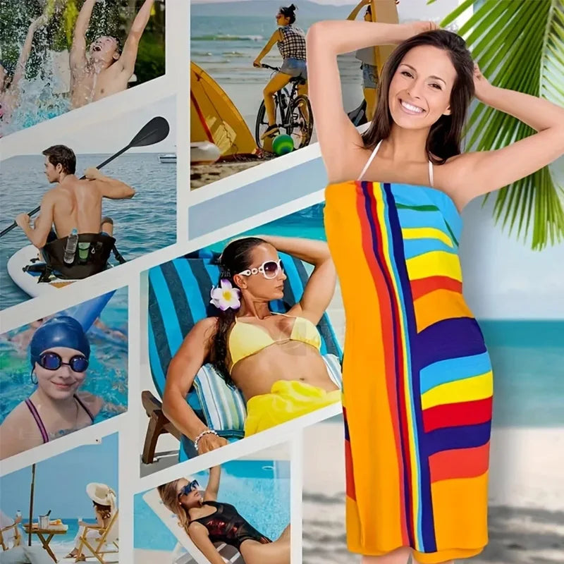 Quick-Dry Large Rainbow Beach Towel for Swimming, Yoga & Camping