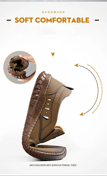 Leather Men's Shoes Thick Soles Breathable Hollow Out Casual Shoes Outdoor Men's Sports Shoes Loafers Shoes Slip On - World Bazaar Life