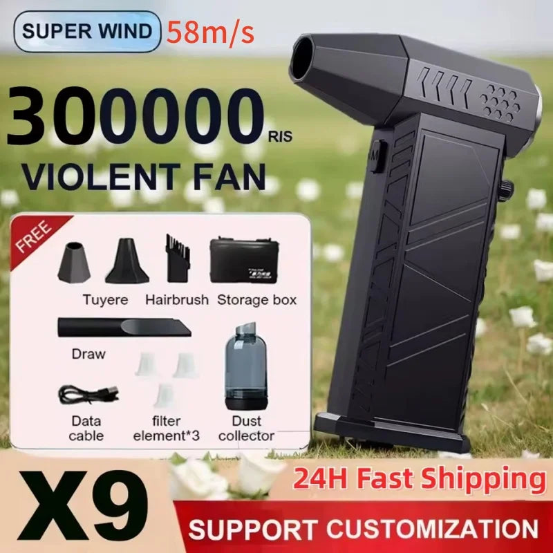 X9 Violent Fan 300000RPM Powerful Air Blower Vacuum Cleaner Type-C Charging Strong Winds 58m/s Brushless Turbo Jet Blower Dryer-World Bazaar Life