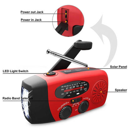 Outdoor Emergency Radio – Hand Crank, Solar, Light & Power Bank