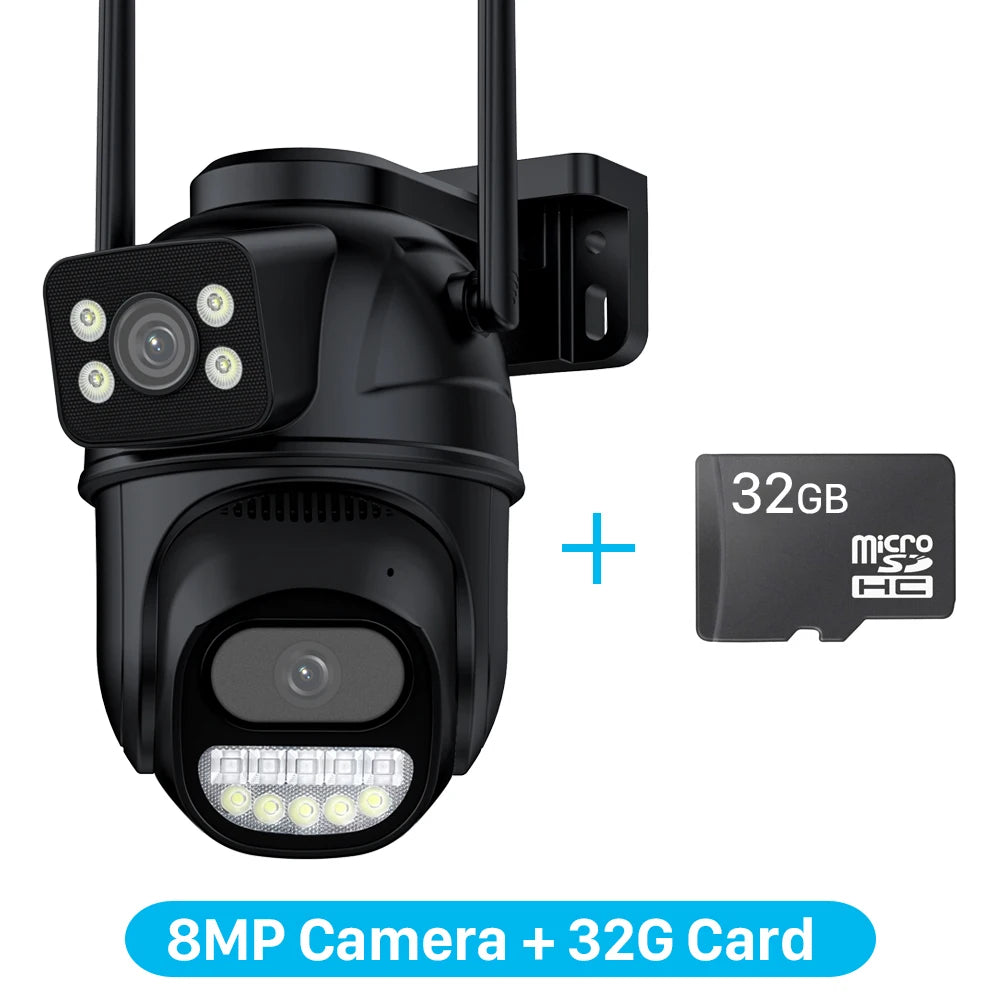 6K 12MP Outdoor Wifi Camera PTZ 8X Optical Zoom Three Lens Dual Screens Video Surveillance 8MP Dual Lens CCTV Security IP Camera-World Bazaar Life
