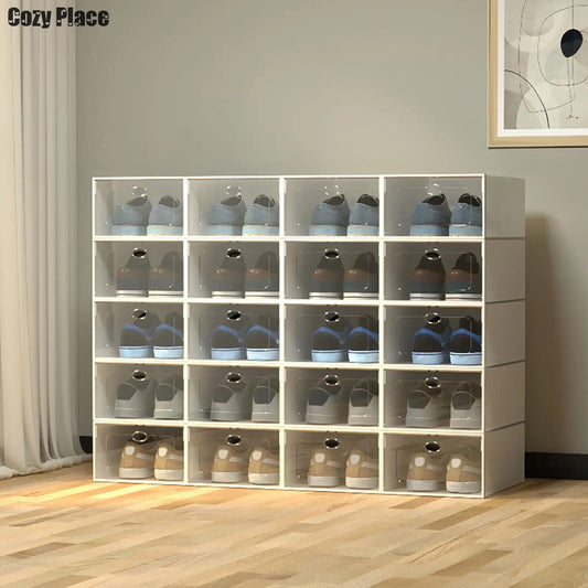 20pcs Shoes Transparent Cabinet Organizer System Stackable Plastic Sneaker Display Case Storage Box Shoe Rack-World Bazaar Life